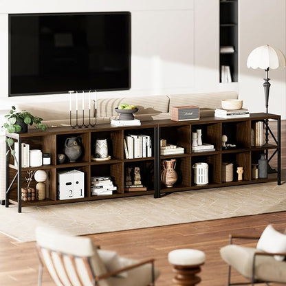 otlectics 2-Tier Bookcase with 8 Cubes, 63 Inch Industrial Horizontal Bookshelf - Image 5