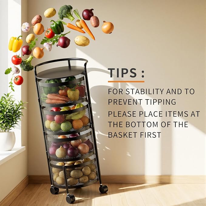 JAQ No Assembly Rotating Kitchen Storage Rack, 4-Tier Metal Basket Organizer - Image 6