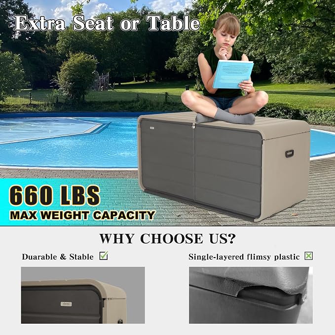 Domi 260 Gallon Resin Deck Box, Waterproof & UV-Resistant Outdoor Large Storage - Image 8