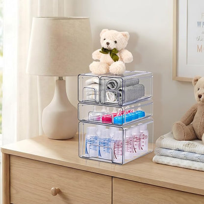 Sorbus Clear Stackable Storage Drawers, 4-Piece Set 1 Large, 1 Medium & 2 Small - Image 4