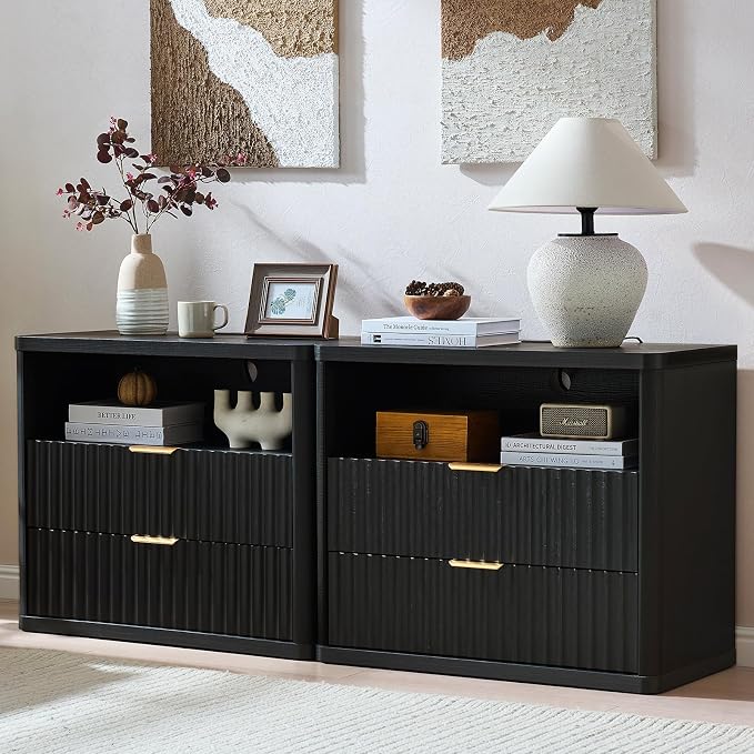 LEYAOYAO 31" Wide Fluted Night Stand Set of 2 by LEYAOYAO-Findtheshiningpointofyourideallife%EF%BC%81