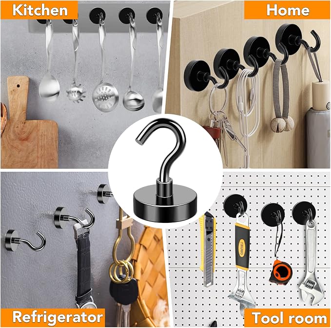 MIKEDE Magnetic Hooks, 50Lbs Strong Neodymium Black Magnet Hook - Image 7