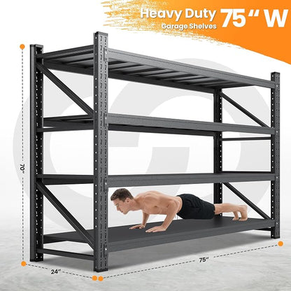 75”W Heavy Duty Metal Storage Shelves, 9000LBS Metal Garage Shelving Units - Image 2