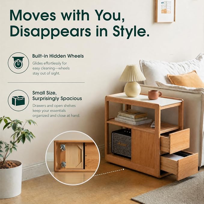 Solid Wood End Table with Storage Drawers, Narrow Side Table - Image 6
