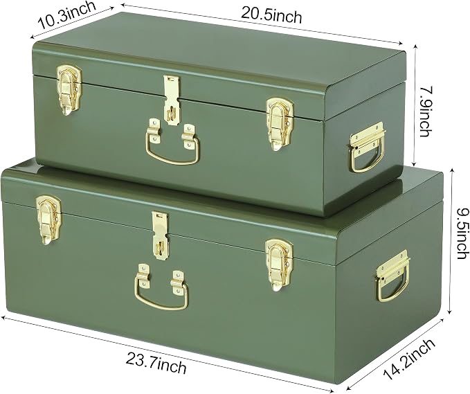 Vixdonos Metal Trunk Decorative Storage Box Set of 2 College Dorm Chest - Image 2
