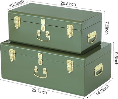 Vixdonos Metal Trunk Decorative Storage Box Set of 2 College Dorm Chest - Image 2