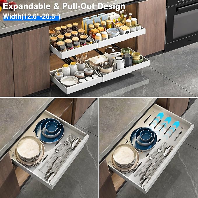 Mustorn 2 Pack Pull Out Cabinet Organizer, Expandable Slide Out Drawers - Image 3