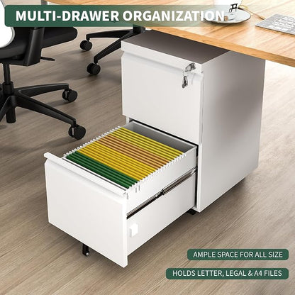 2 Drawer File Cabinet with Lock, Under Desk Rolling Small Filing Cabinet - Image 6