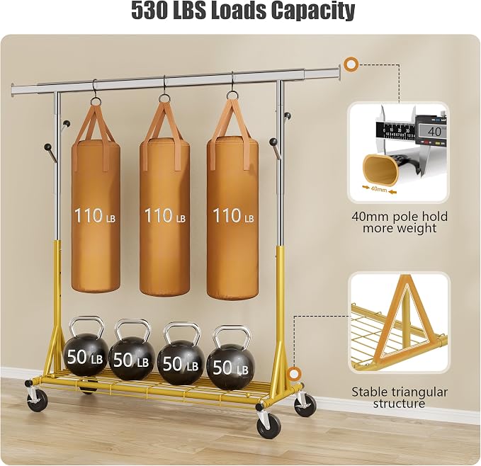 Rolling Clothes Rack Load 530lbs, Heavy Duty Garment Rack - Image 2