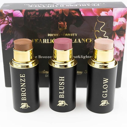 Cream Contour Stick Set – Blush, Bronzer & Highlighter Trio | Hydrating by PhoenixBeauty