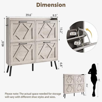 Nicetree Shoe Cabinet with 4 Flip Drawers, Freestanding Shoe Organizer Cabinet - Image 2