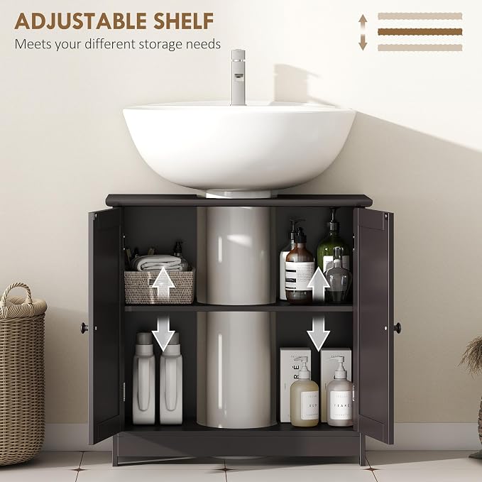 HOMCOM Under Sink Bathroom Cabinet, Pedestal Sink Storage Cabinet - Image 5