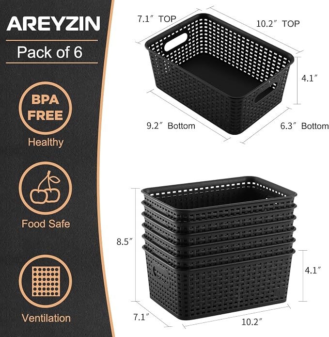 AREYZIN Plastic Storage Baskets Set of 6 Sturdy Small Organizer Plastic Storage - Image 6