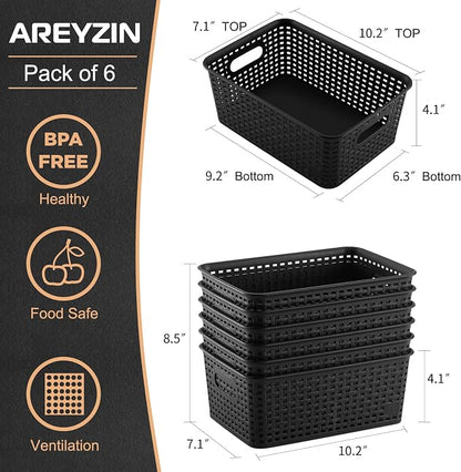 AREYZIN Plastic Storage Baskets Set of 6 Sturdy Small Organizer Plastic Storage - Image 6