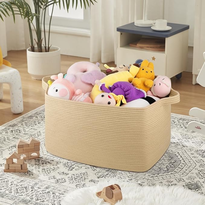 95L Extra Large Blanket Basket, Rectangle Nursery Blanket Storage - Image 6