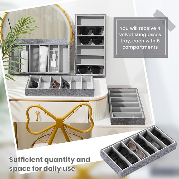4 Pcs Velvet Sunglasses Organizer Tray 6 Grid Sunglass Organizer Velvet Tray - Image 6