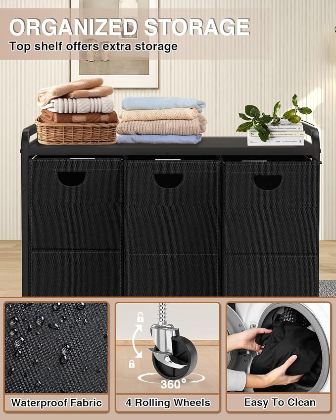 Laundry Sorter 3 Section, Laundry Basket - Image 3
