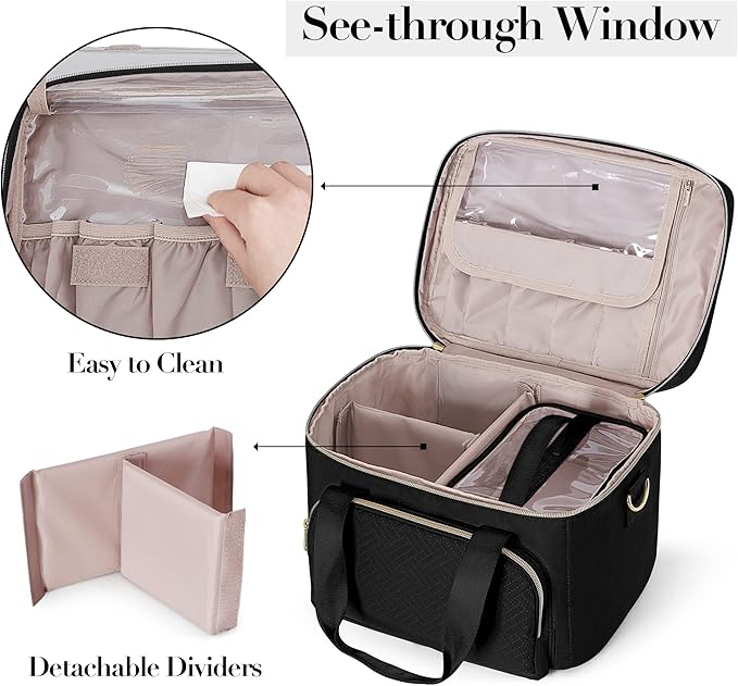 Travel Makeup Bag with 2 Pouches and Adjustable Dividers, Large Cosmetic Case - Image 3