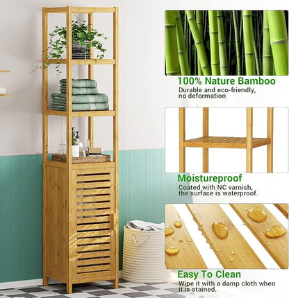 Storage Tall Slim Cabinet with Shutter Door and 3 Tier Shelves, Freestanding - Image 5