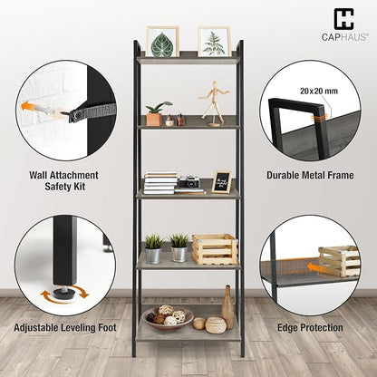 CAPHAUS 5 Tier Ladder Bookshelf, 24 Inch Width Free Standing Shelf, Bookcase - Image 5