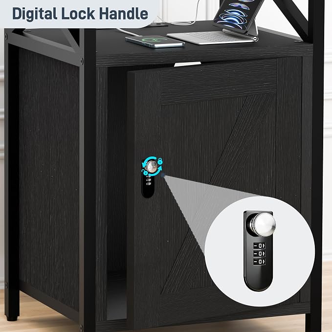 Night Stand Set 2 with Charging Station and Lock, Wooden Nightstands, Lockable - Image 6