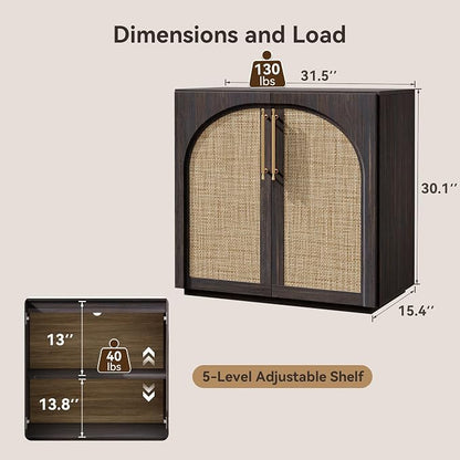 Sideboard Cabinet with Rattan Doors, Adjustable Shelves, Boho Credenza - Image 2
