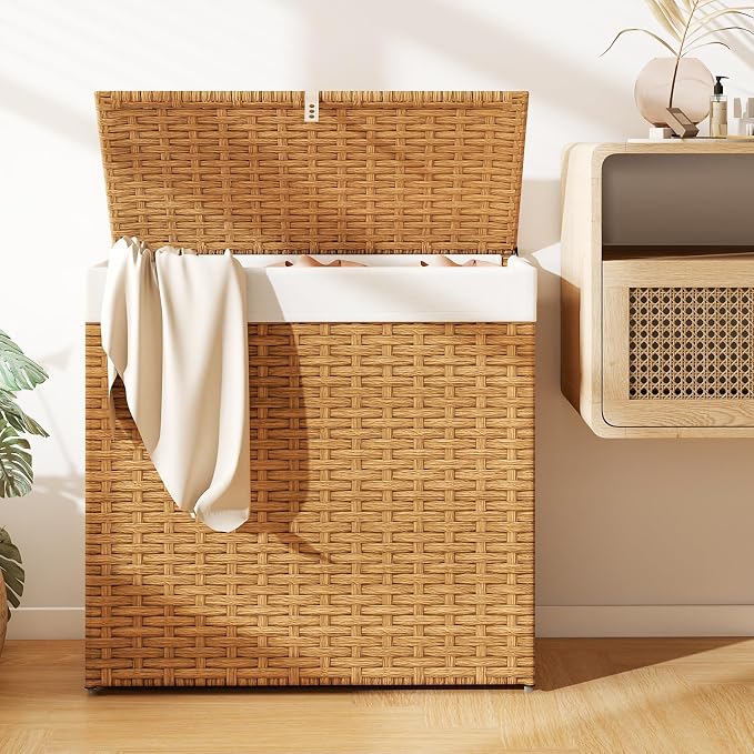 Giantex Laundry Hamper w/Wheels, 3 Section Hamper 125L w/2 Removable Liner Bags - Image 3
