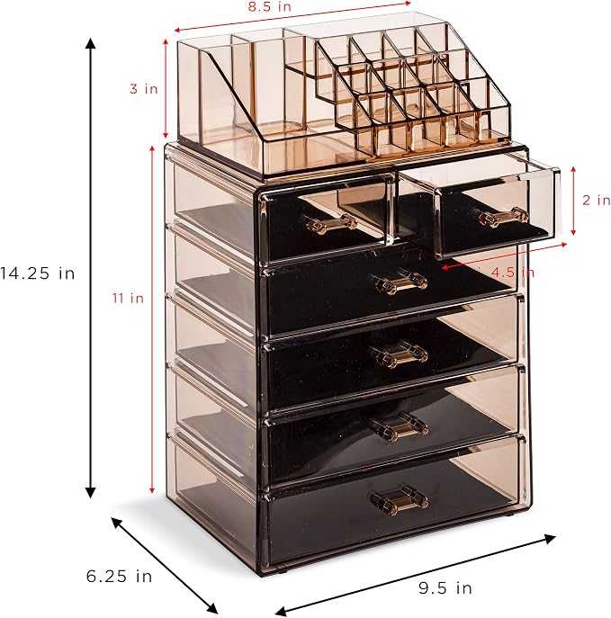 Sorbus Acrylic Makeup Organizer Set, 6-Drawer Vanity & Countertop Cosmetic - Image 4