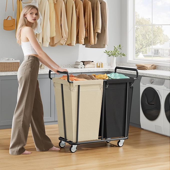 Large laundry hamper with Wheels, 2 Bag 360L Big Rolling Laundry Basket Sorter - Image 2