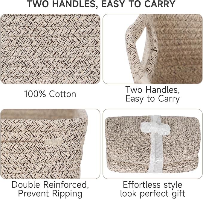 3-Pack Small Storage Baskets for Organizing | Woven Shelf Toy Basket | Rope - Image 5