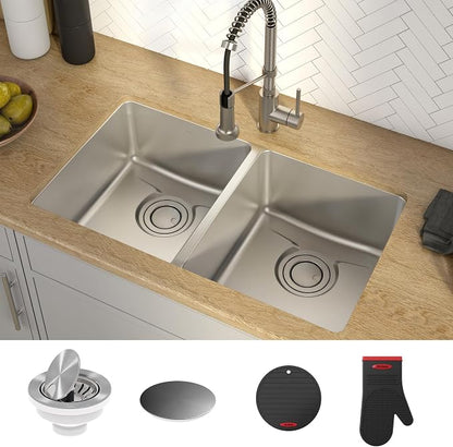 KRAUS Dex 33-Inch Undermount 50/50 Double Bowl TRU16 Gauge Stainless Steel - Image 9