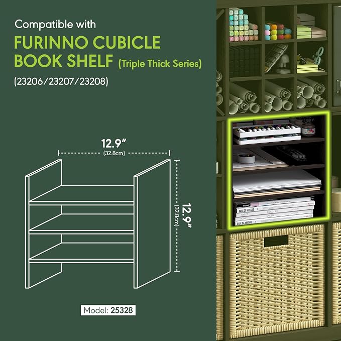 Furinno Cubicle 3-Shelf Cube Insert, 3-Tier Cube Organizer, Dark Oak | 12.9W x - Image 3