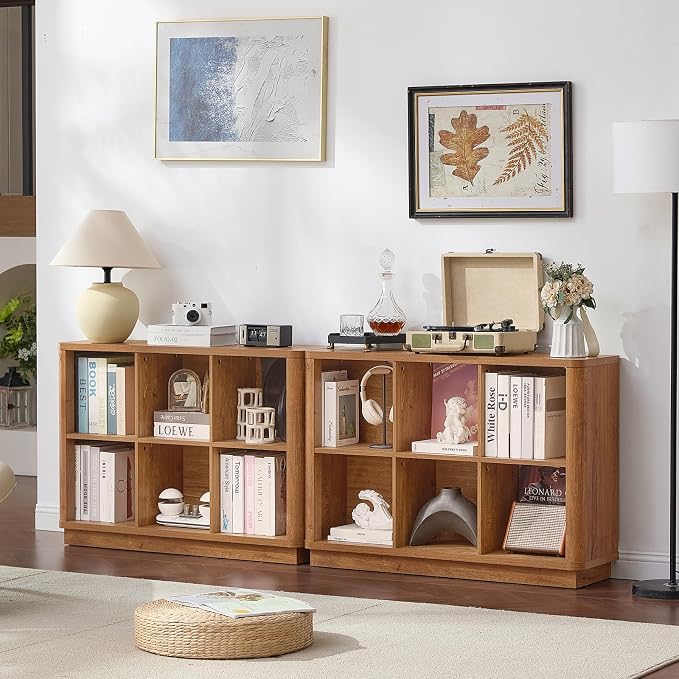 6 Cube Storage Book Shelf, Floor Standing 2-Tier Wooden Bookshelf - Image 6
