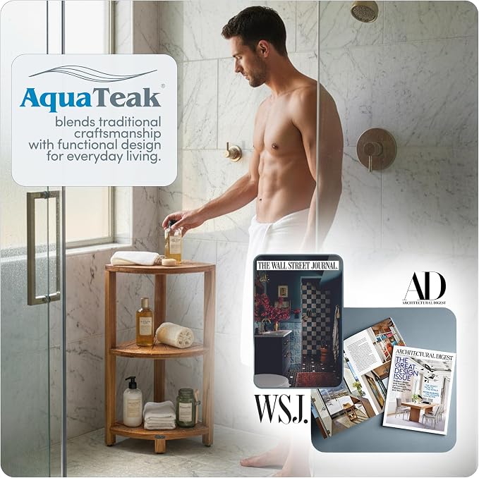 AquaTeak 12" Kai-Petite Teak Corner Shelf Stand - Image 7