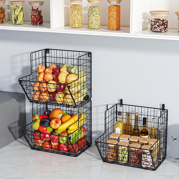 X-cosrack Metal Wire Basket Wall Mount, 3 Tier Wall Storage Organizer - Image 3