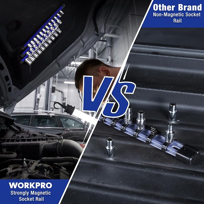 WORKPRO Magnetic Socket Organizer, 1/2-Inch Drive Aluminum Alloy Socket Rail - Image 3