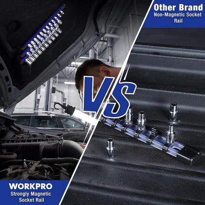 WORKPRO Magnetic Socket Organizer, 1/2-Inch Drive Aluminum Alloy Socket Rail - Image 3