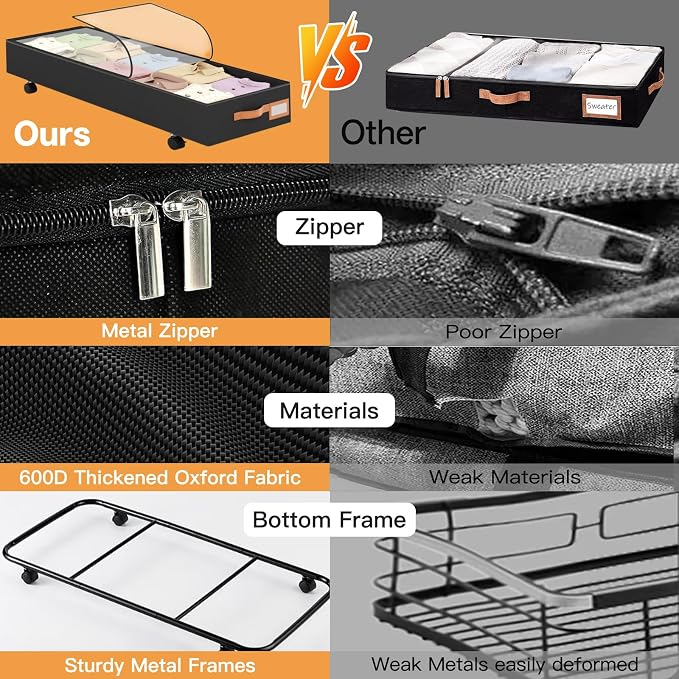 Under Bed Storage with Wheels 39inch, Extra Long Under Bed Storage Bins - Image 7