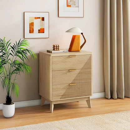 3 Drawer Fluted Nightstand for Bedroom, Modern Wood Night Stand - Image 7