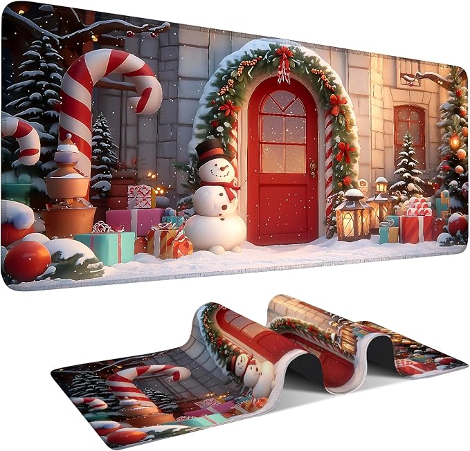 Christmas Scene Gaming Mouse Pad 35.4"x15.7"Desk Mat Anti-Slip Rubber Base & by ANNAQUEEN