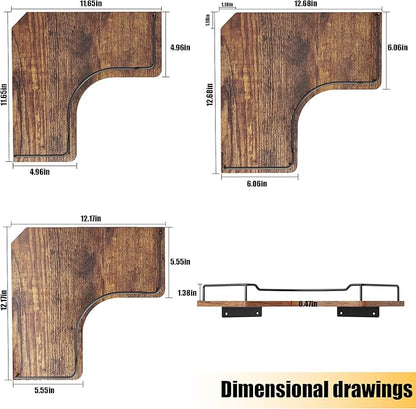 L-Shaped Corner Floating Shelves Set of 3, Rustic Wood Wall Mounted Storage - Image 3