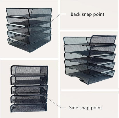 5 Tier Metal Mesh Desk Organizer-Stackable Letter Trays - Image 6
