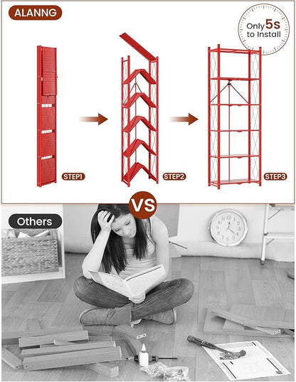 ALANNG 73.6 Inch Folding Bookshelf, 6 Tier Metal Bookcase and Bookshelves | - Image 4