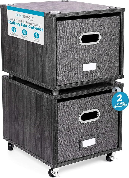 BIRDROCK HOME Rolling File Cabinet – Decorative Storage Shelf w/Removable Bins by BIRDROCKHOME
