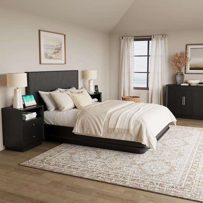 Nightstand with Charging Station, Modern Nightstand with Arched Design - Image 7