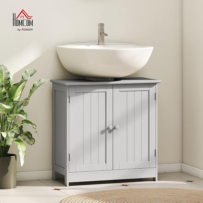 HOMCOM Under Sink Bathroom Cabinet, Pedestal Sink Storage Cabinet - Image 2