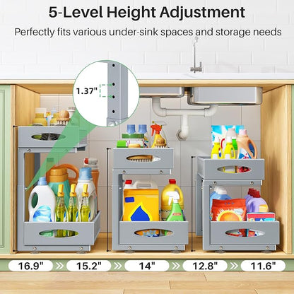 Under Sink Organizer, 2 Pack 2 Tier Pull out Cabinet Organizer Baskets - Image 4