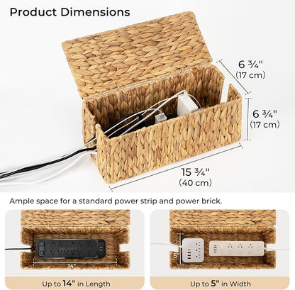 StorageWorks Large Cable Management Box, 2 Slots Wicker Cable Organizer to Hide - Image 2