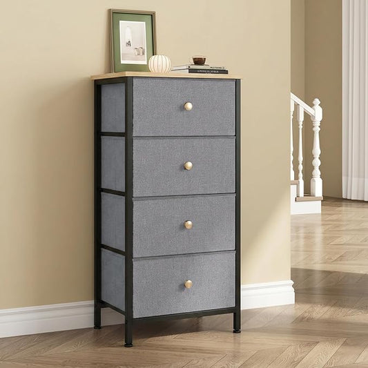 DUMOS Nightstand with 4 Drawers, Bedside Table with Removable Fabric Bins by DumosLifestyle