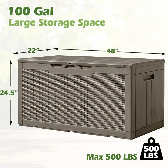 Greesum 100 Gallon Resin Deck Box Large Outdoor Storage, Imitation Rattan Weave - Image 7
